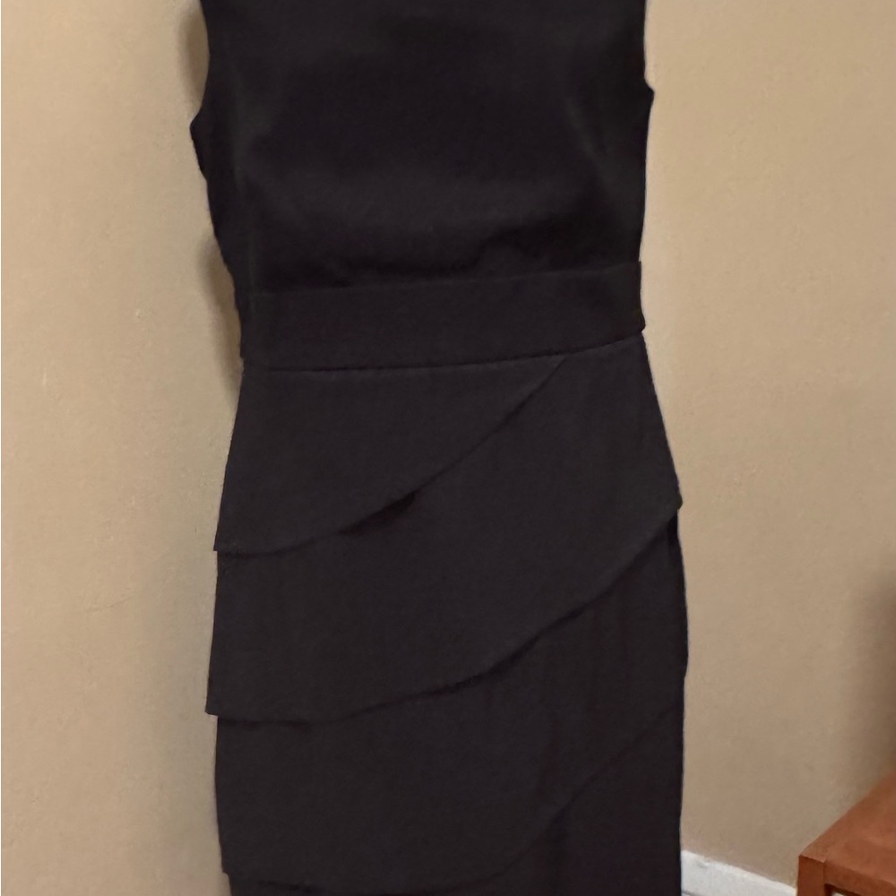 Connected Apparel Black Asymmetrical Tiered Sheath Dress